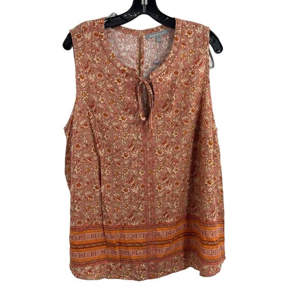 Daniel Rainn Tops - Daniel Rainn Floral Sleeveless Pink Blouse Lace Up Front Size 2X New‎